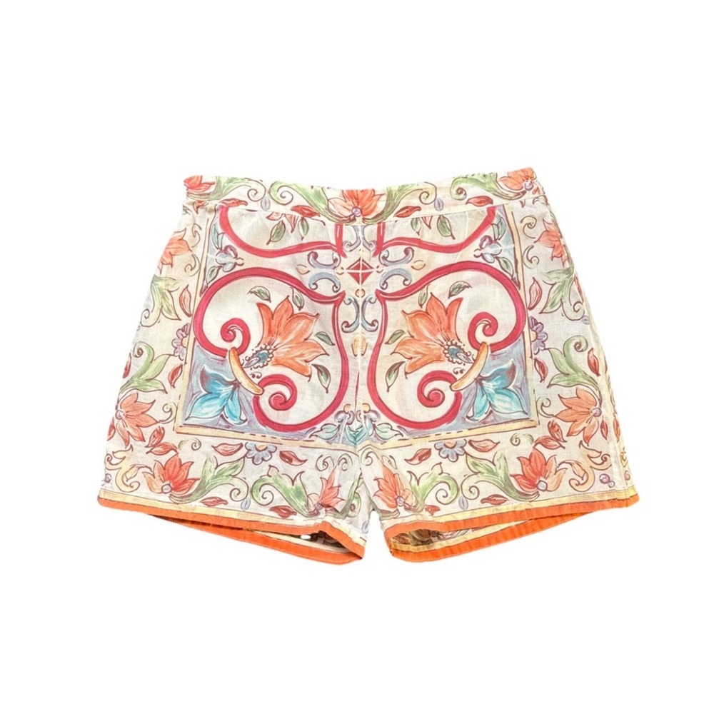 Dolce & Gabbana Floral Tile Print Kids Shorts in White, Orange, Red, Green, Blue